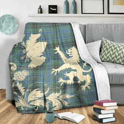 Scottish MacInnes Ancient Clan Tartan Blanket -  Lion Thistle Map Style Scottish Plaid Tartan Plaid