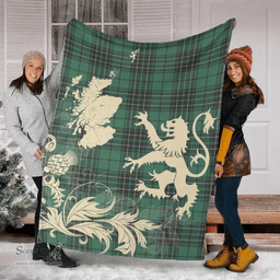 Scottish MacLean Hunting Ancient Clan Tartan Blanket -  Lion Thistle Map Style Scottish Plaid Tartan Plaid
