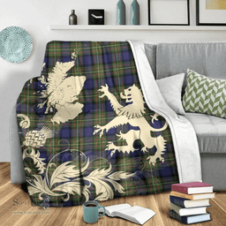 Scottish MacLaren Modern Clan Tartan Blanket -  Lion Thistle Map Style Scottish Plaid Tartan Plaid
