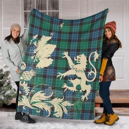 Scottish Stewart Old Ancient Clan Tartan Blanket -  Lion Thistle Map Style Scottish Plaid Tartan Plaid