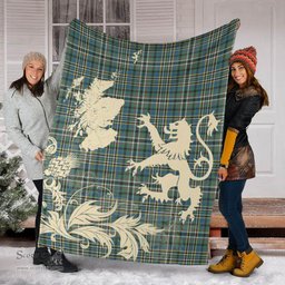 Scottish SCOTT GREEN ANCIENT Clan Tartan Blanket -  Lion Thistle Map Style Scottish Plaid Tartan Plaid
