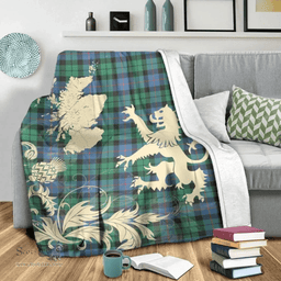 Scottish Morrison Ancient Clan Tartan Blanket -  Lion Thistle Map Style Scottish Plaid Tartan Plaid