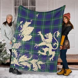 Scottish Hamilton Hunting Modern Clan Tartan Blanket -  Lion Thistle Map Style Scottish Plaid Tartan Plaid