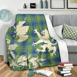 Scottish Johnston Ancient Clan Tartan Blanket -  Lion Thistle Map Style Scottish Plaid Tartan Plaid