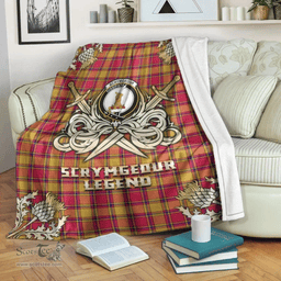 Scottish Premium Blanket Scrymgeour Clan Tartan Blanket - Gold Courage Style Scottish Plaid Tartan Plaid