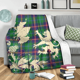 Scottish Young Modern Clan Tartan Blanket -  Lion Thistle Map Style Scottish Plaid Tartan Plaid