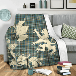 Scottish SCOTT GREEN ANCIENT Clan Tartan Blanket -  Lion Thistle Map Style Scottish Plaid Tartan Plaid