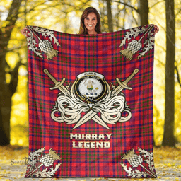 Scottish Premium Blanket Murray of Tulloch Modern Clan Tartan Blanket - Gold Courage Style Scottish Plaid Tartan Plaid