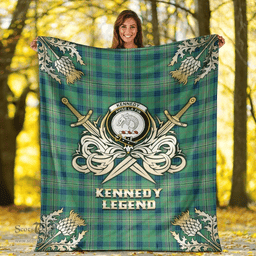 Scottish Premium Blanket Kennedy Ancient Clan Tartan Blanket - Gold Courage Style Scottish Plaid Tartan Plaid