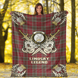 Scottish Premium Blanket Lindsay Weathered Clan Tartan Blanket - Gold Courage Style Scottish Plaid Tartan Plaid