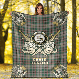 Scottish Premium Blanket Craig Ancient Clan Tartan Blanket - Gold Courage Style Scottish Plaid Tartan Plaid
