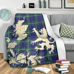Scottish Hamilton Hunting Modern Clan Tartan Blanket -  Lion Thistle Map Style Scottish Plaid Tartan Plaid