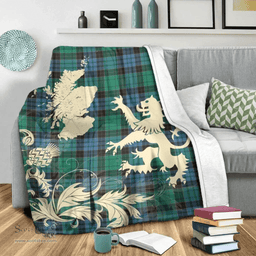 Scottish Stewart Old Ancient Clan Tartan Blanket -  Lion Thistle Map Style Scottish Plaid Tartan Plaid