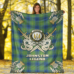 Scottish Premium Blanket Johnston Ancient Clan Tartan Blanket - Gold Courage Style Scottish Plaid Tartan Plaid