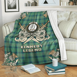 Scottish Premium Blanket Kennedy Ancient Clan Tartan Blanket - Gold Courage Style Scottish Plaid Tartan Plaid