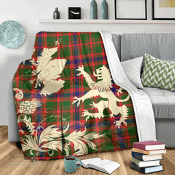 Scottish Nithsdale District Clan Tartan Blanket -  Lion Thistle Map Style Scottish Plaid Tartan Plaid
