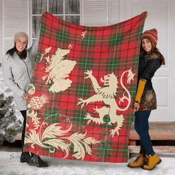 Scottish MacAulay Modern Clan Tartan Blanket -  Lion Thistle Map Style Scottish Plaid Tartan Plaid
