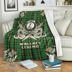Scottish Premium Blanket Wallace Hunting Green Clan Tartan Blanket - Gold Courage Style Scottish Plaid Tartan Plaid