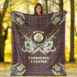 Scottish Premium Blanket Cumming Hunting Modern Clan Tartan Blanket - Gold Courage Style Scottish Plaid Tartan Plaid
