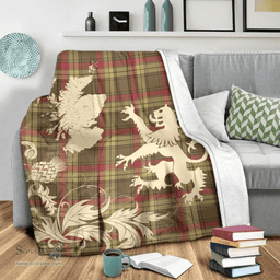 Scottish MacMillan Old Weathered Clan Tartan Blanket -  Lion Thistle Map Style Scottish Plaid Tartan Plaid