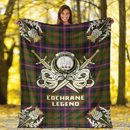 Scottish Premium Blanket Cochrane Modern Clan Tartan Blanket - Gold Courage Style Scottish Plaid Tartan Plaid