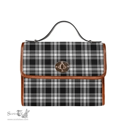 Scottish Canvas Bag Menzies Black & White Modern Clan Tartan Waterproof Canvas Bag - Classic Scottish Plaid Tartan Plaid