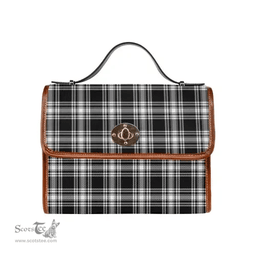 Scottish Canvas Bag Menzies Black & White Modern Clan Tartan Waterproof Canvas Bag - Classic Scottish Plaid Tartan Plaid
