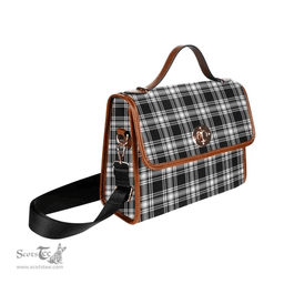 Scottish Canvas Bag Menzies Black & White Modern Clan Tartan Waterproof Canvas Bag - Classic Scottish Plaid Tartan Plaid