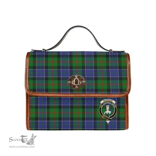 Scottish Canvas Bag Paterson Clan Clan Tartan Waterproof Canvas Bag - Crest Classic Scottish Plaid Tartan Plaid