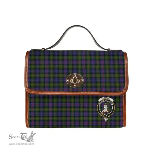 Scottish Canvas Bag Fleming Clan Clan Tartan Waterproof Canvas Bag - Crest Classic Scottish Plaid Tartan Plaid