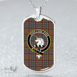 ScottishPlaid Cunningham Hunting (MacNicol Hunting #2) Weathered Clan Tartan Dog Tag Necklace - Crest Classic Scottish Plaid Tartan Plaid