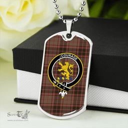 ScottishPlaid Cumming Hunting (Cumming Glenorchy) Weathered Clan Tartan Dog Tag Necklace - Crest Classic Scottish Plaid Tartan Plaid
