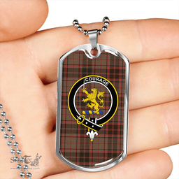 ScottishPlaid Cumming Hunting (Cumming Glenorchy) Weathered Clan Tartan Dog Tag Necklace - Crest Classic Scottish Plaid Tartan Plaid