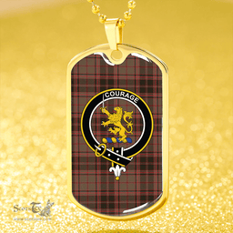 ScottishPlaid Cumming Hunting (Cumming Glenorchy) Weathered Clan Tartan Dog Tag Necklace - Crest Classic Scottish Plaid Tartan Plaid