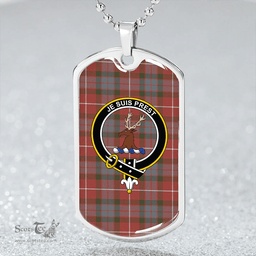 ScottishPlaid Fraser Red Ancient Clan Tartan Dog Tag Necklace - Crest Classic Scottish Plaid Tartan Plaid