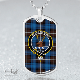 ScottishPlaid Forbes Brown Modern Clan Tartan Dog Tag Necklace - Crest Classic Scottish Plaid Tartan Plaid