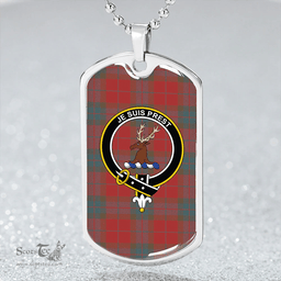 ScottishPlaid Fraser of Boblainy Hugh Weathered Clan Tartan Dog Tag Necklace - Crest Classic Scottish Plaid Tartan Plaid