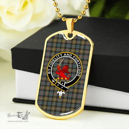 ScottishPlaid Farquharson Weathered Clan Tartan Dog Tag Necklace - Crest Classic Scottish Plaid Tartan Plaid