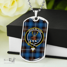 ScottishPlaid Forbes Brown Modern Clan Tartan Dog Tag Necklace - Crest Classic Scottish Plaid Tartan Plaid