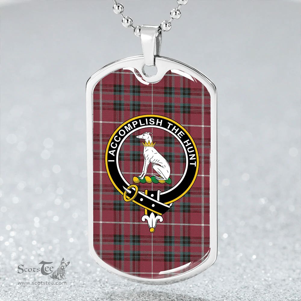 ScottishPlaid Hunter of Bute (Michael Maroon) Weathered Clan Tartan Dog Tag Necklace - Crest Classic Scottish Plaid Tartan Plaid