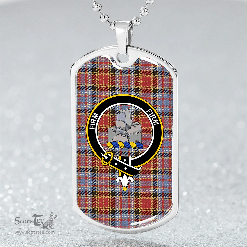 ScottishPlaid Dalrymple of Castleton Weathered Clan Tartan Dog Tag Necklace - Crest Classic Scottish Plaid Tartan Plaid