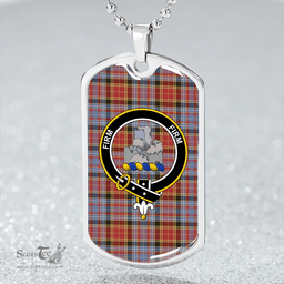ScottishPlaid Dalrymple of Castleton Weathered Clan Tartan Dog Tag Necklace - Crest Classic Scottish Plaid Tartan Plaid