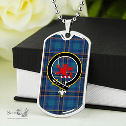 ScottishPlaid Dempster Modern Clan Tartan Dog Tag Necklace - Crest Classic Scottish Plaid Tartan Plaid