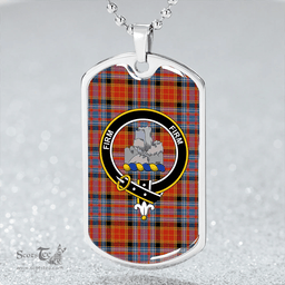 ScottishPlaid Dalrymple of Castleton Ancient Clan Tartan Dog Tag Necklace - Crest Classic Scottish Plaid Tartan Plaid