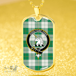 ScottishPlaid Cunningham Dress Green Clan Tartan Dog Tag Necklace - Crest Classic Scottish Plaid Tartan Plaid