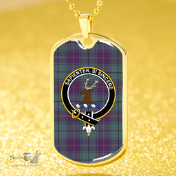 ScottishPlaid Davidson Half Weathered Clan Tartan Dog Tag Necklace - Crest Classic Scottish Plaid Tartan Plaid