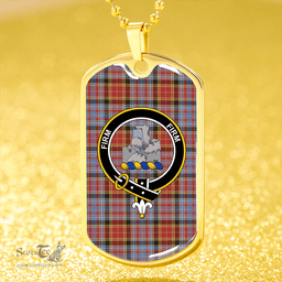 ScottishPlaid Dalrymple of Castleton Weathered Clan Tartan Dog Tag Necklace - Crest Classic Scottish Plaid Tartan Plaid
