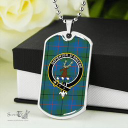 ScottishPlaid Davidson Half Ancient Clan Tartan Dog Tag Necklace - Crest Classic Scottish Plaid Tartan Plaid