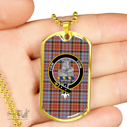 ScottishPlaid Dalrymple of Castleton Weathered Clan Tartan Dog Tag Necklace - Crest Classic Scottish Plaid Tartan Plaid