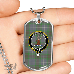 ScottishPlaid Fraser Green Ancient Clan Tartan Dog Tag Necklace - Crest Classic Scottish Plaid Tartan Plaid